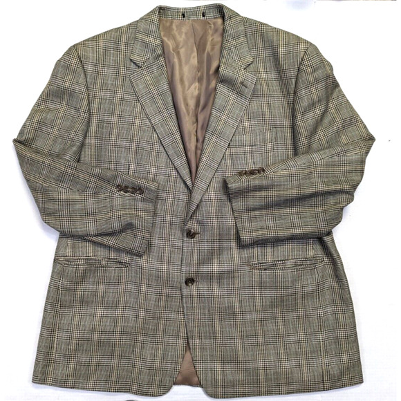 Chaps 100% Silk Blazer Men Size 48r Glen Plaid 2 Button Notched Sports Coat - Picture 1 of 12